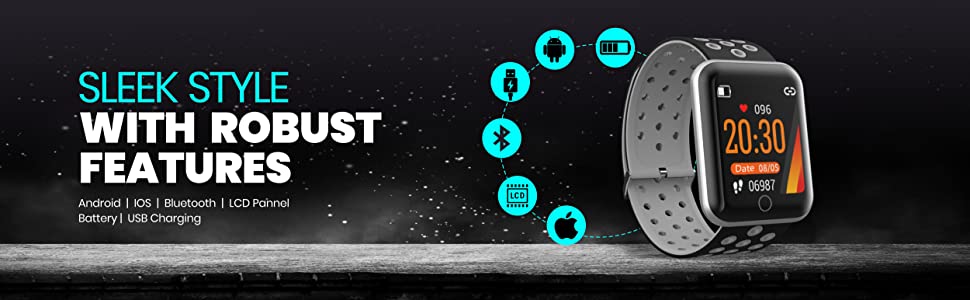 Black Fitness Smart Watch with Multi-Sports Mode and Large Touch Screen
